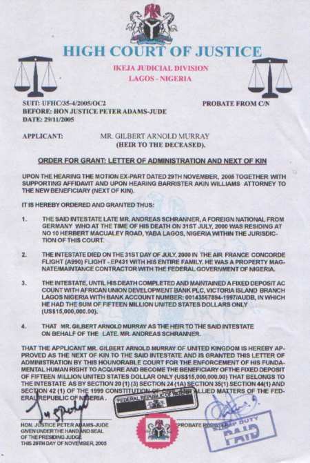 A letter from the High Court