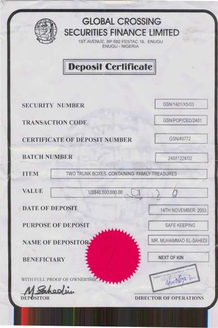 The deposit certificate