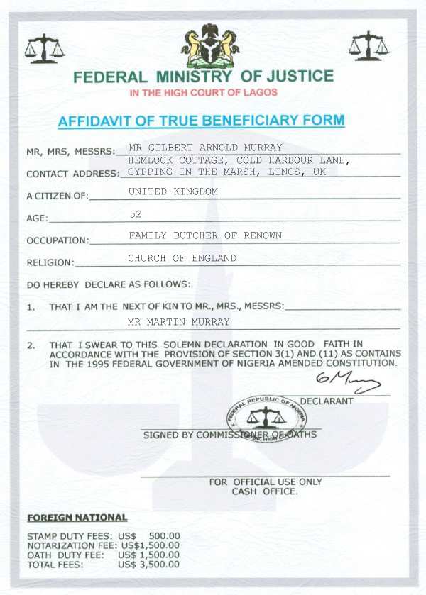 The completed affidavit form