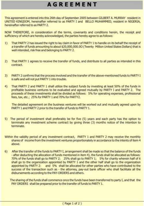Page 1 of the memorandum of understanding