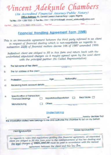 The financial agreement form