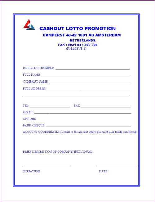 The form from the lottery organisation