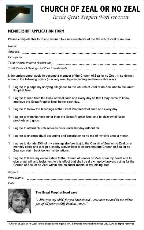 The Church of Zeal or no Zeal application form