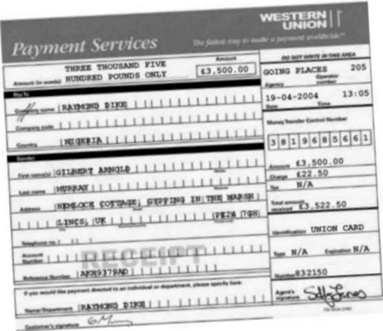 Gilbert’s second forged Western Union receipt
