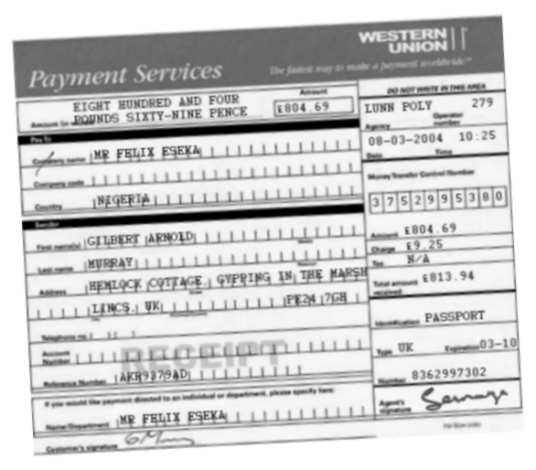 Gilbert’s second forged Western Union receipt