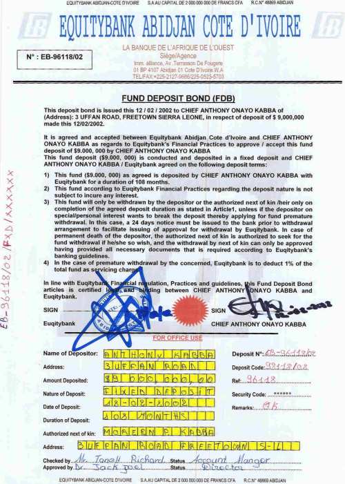 A fund deposit bond from the bank