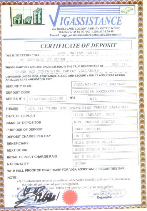 The certificate of deposit