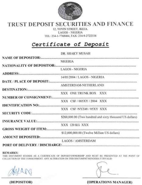 The certificate of deposit