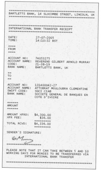 Gilbert’s forged bank receipt